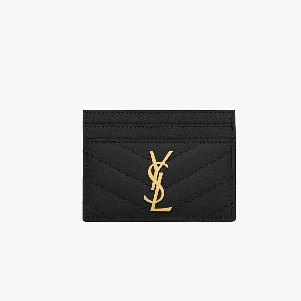 Ysl Cassandre Matelass Card Case In Grain De Poudre Leather -$340 Retail